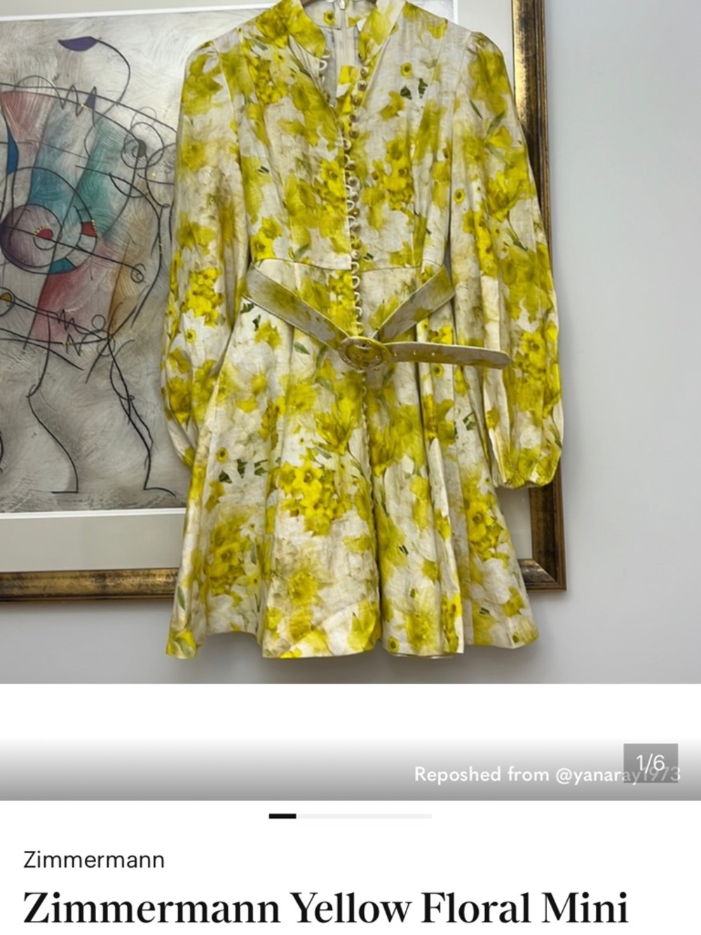 Zimmermann Yellow Floral Mini Dress with Belt